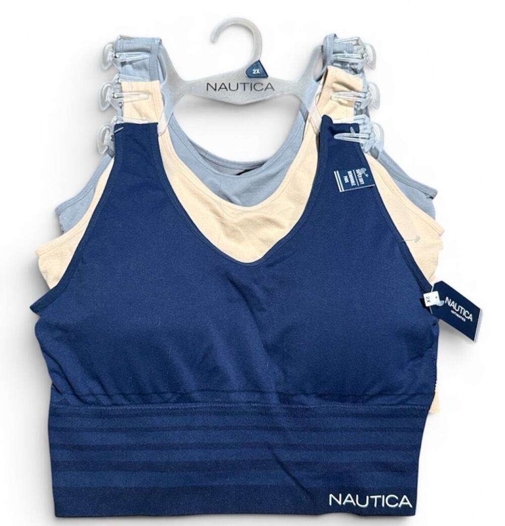 Nautica Intimate Seamless Lounge Bra, 3 Pack, Navy Gray Beige, Plus Size 2X, NWT